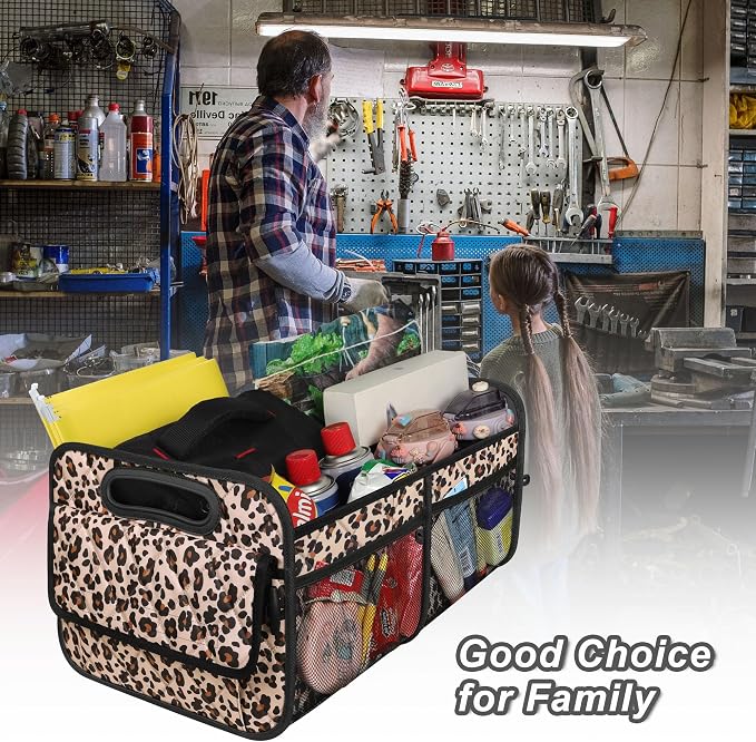 Deosk Trunk Organizer and Storage with Reinforced Handles,Car Accessories for Women/Men 50L Waterproof Polyester Trunk Organzier for Car/SUV/Minivan/Truck(Medium,Leopard print)
