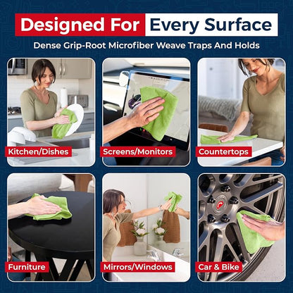 USANOOKS Microfiber Cleaning Cloth Light Green - 12 Pcs 12.5"x12.5" - High Performance - 1200 Washes, Ultra Absorbent Towels Weave Grime & Liquid for Streak-Free Mirror Shine - Car Washing Cloth