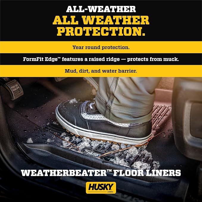 Husky Liners — Weatherbeater Floor Liners | Fits 2014-2018 Chevrolet Silverado/GMC Sierra 1500, 2015-2019 2500/3500 HD Crew Cab, Front, 2nd Row Liners & Under Seat Storage Box - Black | 98231 & 09031
