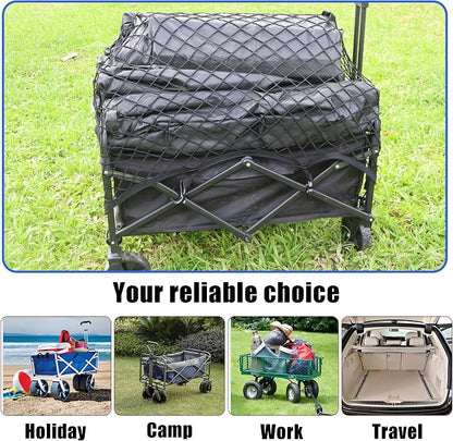 Cargo Net for Utility Folding Wagon, Beach Cart,Trolley Cart, Wagon net Cover,Garden Cart Cover Net - Elastic Heavy Duty Nylon Net with 8 Hooks (35.5"×23.6" to 71"×47")(8)