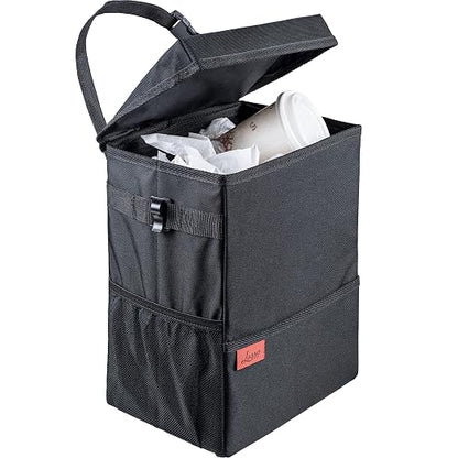 Lusso Gear Car Trash Can, 3.5 Gallon Capacity, Black Color, Manual-Lift Opening Mechanism