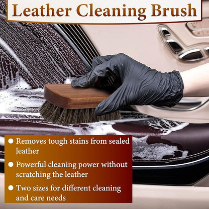2 PCS Leather Brush Car Detailing, Horse Hair Brush, Car Cleaning Supplies, Car Interior Brush, Carpet Brush for Car Detailing, for Car Accessories Interior, Carpet, Upholstery, Furniture and Shoes