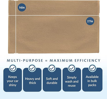 Car Care Essentials Wash Dry and Detail Towels, Set of 12, Beige, 100% Ring Spun Cotton, 16” X 27”, 4.25 lbs. per dz. Heavy Thick, Premium Multi-Purpose Towels