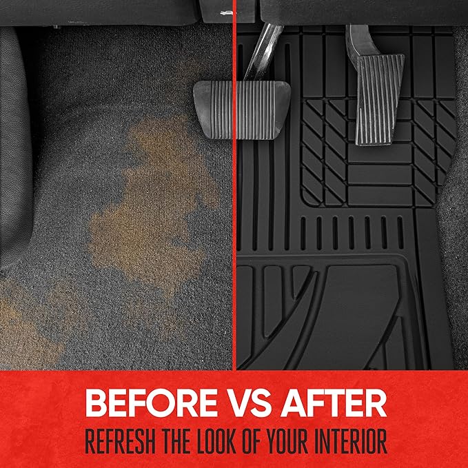 Motor Trend FlexTough™ Advanced Black Rubber Car Floor Mats – Heavy Duty Trim to Fit All Weather Floor Mats for Cars Truck SUV - Automotive Car Interior Floor Liner Protection - Universal Fit