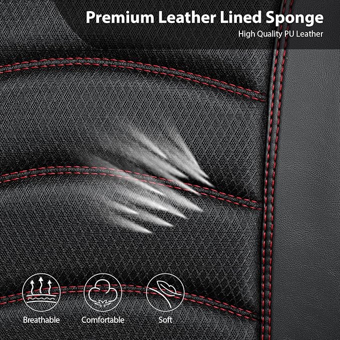 CAR PASS Comfortable 3D Foam Mesh Leather Car Seat Covers Front, Air Cool Mesh Breathable Front Seat Covers for Car, Universal Fit for SUV Truck Sedan Automotive, Airbag Compatible,Black Red