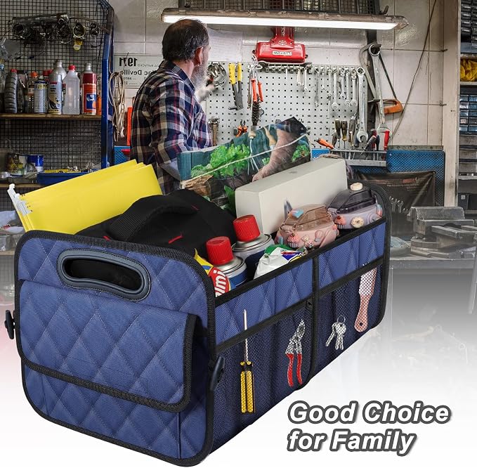Deosk Car Trunk Organizer for SUV, Car Organizers and Storage with Reinforced Handles, Car Accessories for Women/Men 70L Waterproof Polyester Trunk Organizer(Large, Navy Blue)