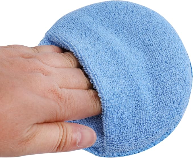 Fasmov 30 Pack Microfiber Wax Applicator, 5" Diameter Soft Microfiber Wax Applicator Pads with Finger Pocket Wax Applicator for Cars Wax Applicator Foam Sponge, Blue