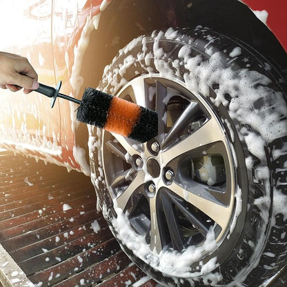 TAKAVU Master Wheel & Tire Brush, Easy Reach Wheel and Rim Detailing Brush Long Soft Bristle, Car Tire Brush, Wheel Scrub Brush, Multipurpose use for Wheels Rims Exhaust Tips Motorcycles (Orange)