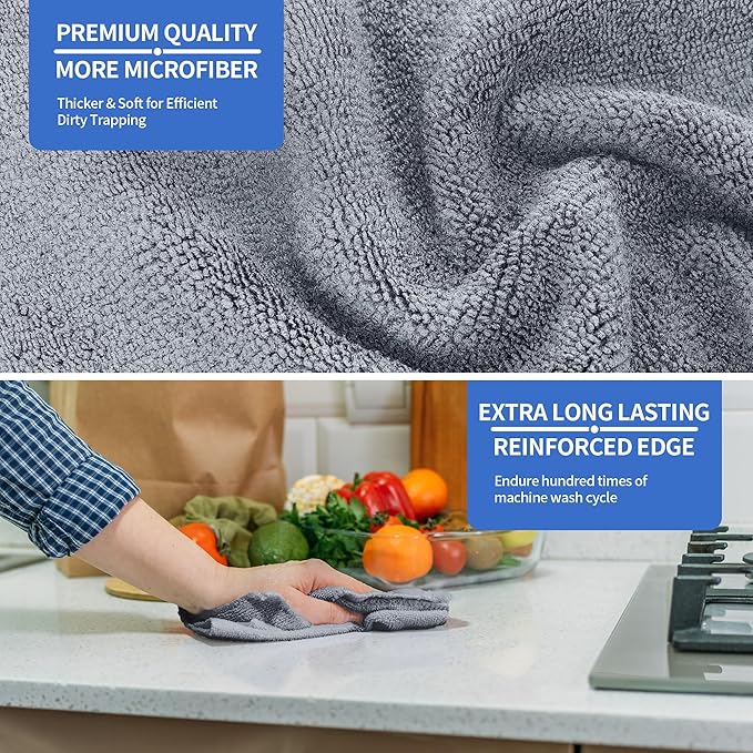 Microfiber Cleaning Cloth, Premium 8 Pack Cleaning Towels, Lint-Free Streak-Free Ultra Absorbent, 300GSM Reusable Microfiber Towel for Cars Shop Garage Home Kitchen, 12.6" x 12.6" Grey