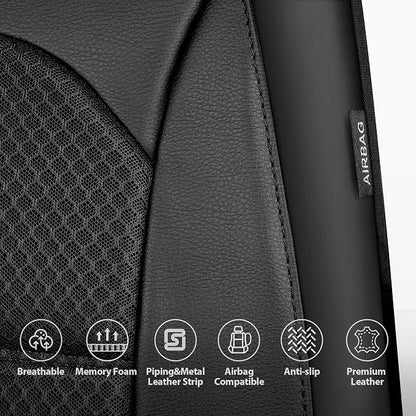 CAR PASS Memory Foam Car Seat Covers,Air Cool Mesh Thick Seat Covers Front Seats,Black Metal Film Leather Seat Cover for Car,Universal Automotive Comfort for Most Car,Truck,Airbag Compatible,All Black