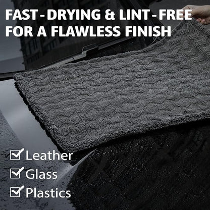 Greenfound 1000GSM Car Drying Towel 18"x24", Edgeless Double Twist Pile, Ultra Absorbent Microfiber Towel, Scratch-Free Lint-Free Streak-Free for Auto Detailing & Car Wash – Check Silver&Grey