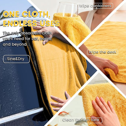 PUGPIU Car Drying Towel - 1400GSM Extra Large Super Absorbent Microfiber Towels for Cars 24"x36" - Large Edgeless with Twisted Loop, Lint-Free & Streak-Free for Auto Detailing, SUV, Truck (Yellow)