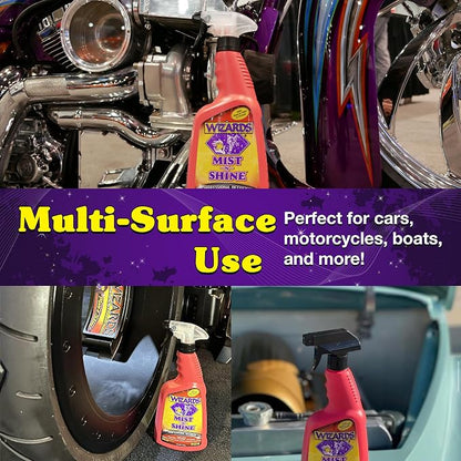 Wizards Mist-N-Shine Professional Car Detailing Spray - Quick Detailer Spray for Cars, Show-Car Gloss, Streak-Free Finish on Paint, Chrome, Glass and Plastic Trim, Wax-Free Formula - 8 oz