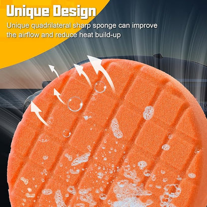 Buffing Polishing Pad, 3Pcs 5 Inch Orange Heavy/Medium Buffing Pads, Premium Buffing Sponge Pads for Car Buffer Polisher Compounding, Polishing, Waxing Pads