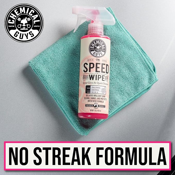 Chemical Guys Speed Wipe Quick Detailer - High Gloss, Streak-Free Shine, Detail Spray for Cars, Trucks, Motorcycles, RVs, and More, Safe on Paint, Glass, Wheels, and Trim, Cherry Scent, 16 fl oz