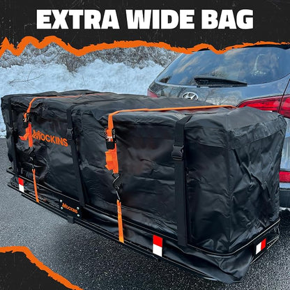 Mockins 40 Cu Ft XXL Hitch Cargo Carrier Bag Extra Wide 84"x24"x34" | 7 Ft Waterproof Trailer Hitch Storage & Truck Bed Cargo Bag | Heavy Duty Vehicle Soft-Shell Carriers w/ Lock, Straps & Case