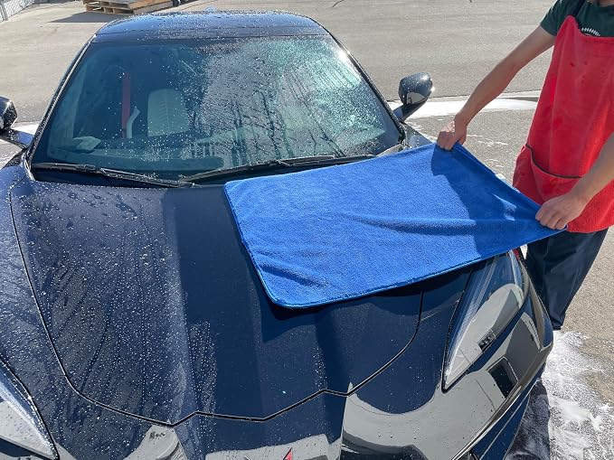 Masterson's Car Care Blue Blazing Plush Microfiber Drying Towel 36” x 25” - Ultra Fast Drying For Cars, Trucks, Motorcycles, RVs, Homes, Messes - 70/30 Premium Microfiber Blend - Ultra Absorant