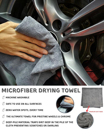 oesee 7PCS Pro-Grade Wheel Cleaning Kit: Long Handle Soft Wheel Brushes, Detailing Brush, Tire Scrubber, Wash Mitt, Hex-Logic Applicator & Microfiber Towel for Deep Car Detailing