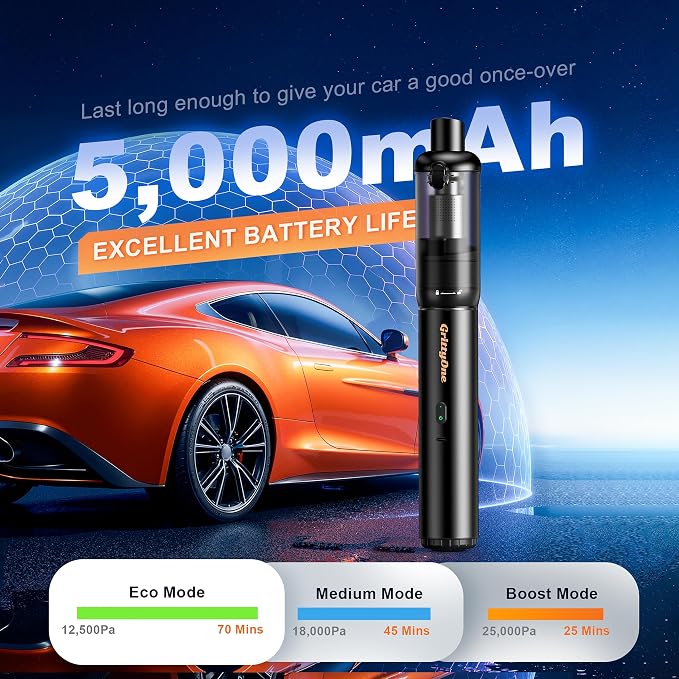 Car Vacuum Portable Cordless,25,000Pa Handheld Vacuum Cordless,70-Min Extra-Long Battery Life,Fantastic Suction, HEPA Filters, Maneuverable, Versatile Crevice Tools,for Car and Home, Black