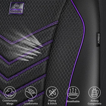 CAR PASS 3D Foam Mesh Leather Car Seat Covers Front Seats, Breathable Front Seat Cover for Cars, Comfortable Universal Fit for SUV Truck Sedan Automotive Anti-Slip Airbag Compatible, Black and Purple