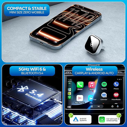 Wireless Apple CarPlay Adapter - Upgraded 2026 Android Auto Adapter Having (2.4GHz+5.8GHz) Connection - Supports Both iPhone (iOS 10+) Android (11+), 2-in-1 Wired to Wireless Plug and Play