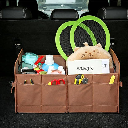 AOKJOY Car Trunk Organizer, Brown, Foldable, Non-slip, Adjustable, Multiple Compartments, 600D Oxford Cloth Material