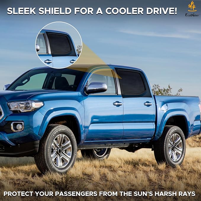 EcoNour Car Rear Window Sun Shades Compatible for Toyota Tacoma | 2Pack Breathable Sunshade with 100% UV & Mosquito Protection | Mesh Rear Window Covers for Privacy & Blackout-Car Window Accessories