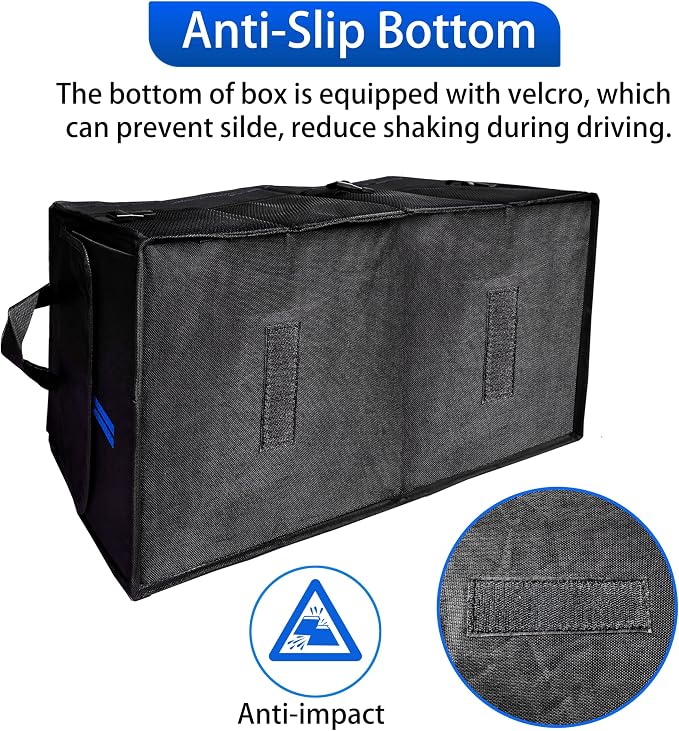 YOSRTER Car Trunk Organizer for Dodge Charger Durango Challenger Ram Collapsible Storage Box with Handle Foldable Lid Non Slip Bottom 2 Compartment Sturdy Base Panel Blue Trim
