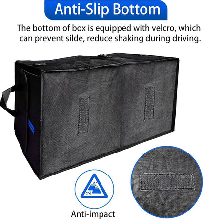 YOSRTER Car Trunk Organizer for Dodge Charger Durango Challenger Ram Collapsible Storage Box with Handle Foldable Lid Non Slip Bottom 2 Compartment Sturdy Base Panel Blue Trim