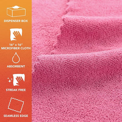 Arkwright Smart Rags Microfiber Cleaning Cloths, Pack of 50 in a Box, Lint Free 215 GSM Reusable Towels for Auto, Office and Household Cleaning, 16 x 16 in, Pink