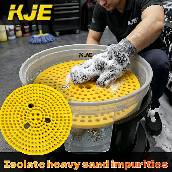 KJE Bucket Dolly with Wheels, 360° Rolling Car Wash Buckets Dolly for Detailing, Rolling Wash Bucket with 5 Wheels and 2 Locking Casters, Compatible with 2.5-7 Gallon Buckets, Supports Up to 300 lbs