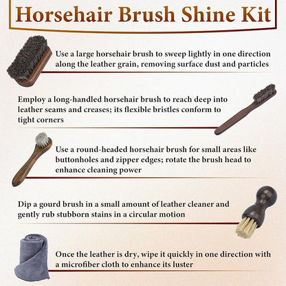 5 PCS Leather Brush Car Detailing, Horse Hair Brush, Car Cleaning Supplies, Car Interior Brush, Carpet Brush for Car Detailing, for Car Accessories Interior, Carpet, Upholstery, Furniture and Shoes