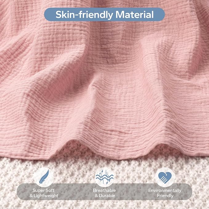 SERAPHY 100% Muslin Cotton Car Seat Cover Baby, Universal Carseat Covers, Breathable Baby Car Seat Canopy for Boys Girls, Soft Infant Car Seat Cover for Summer —Pink