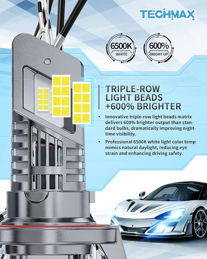 TECHMAX H13 Light Bulbs, 9008 Fog Light Bulb w/Fan 30000lm 600% Bright 6500K Wireless Compatible with F150 F250 F350 Gladiator Wrangler Ram1500/2500/3500 Direct Insertion Plug and Play, Pack of 2