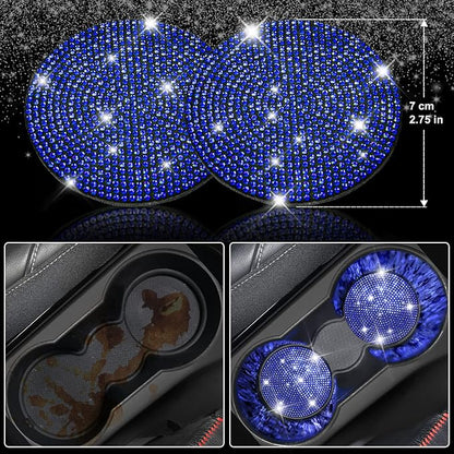CAR PASS 11 PCS Bling Diamond Car Accessories for Women, Sparkly Rhinestone Steering Wheel Cover, Bling Seat Belt Cushion, Glitter Shift Knob Cover, Car Cup Holder Coaster, Cute Interior Sets Blue
