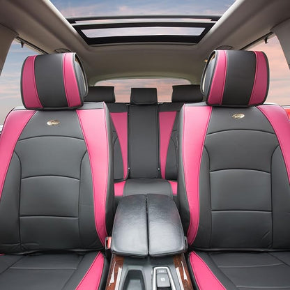 FH Group Ultra Comfort Highest Grade Faux Leather Full Set Cushion Pads Car Seat Covers for Front and Rear– Universal Fit for Cars Trucks & SUVs Pink/Black
