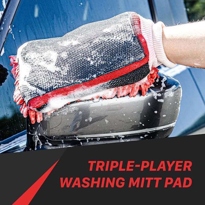 Maxshine Universal Red Chenille Professional Detailing Clay Mitt - Ideal Wash Mitts for Car, SUV, Trucks, Boats, RV Washing - High Efficiency Detailing Wash Mitt - Auto Detailing Accessories