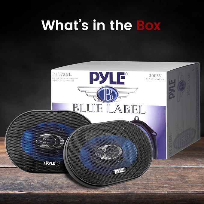 Pyle 5"x7"/6"x8" 3-Way Triaxial Car Speaker Pair – 300W Max/150W RMS, Blue Poly Injection Cone, Butyl Rubber Surround, 1" ASV Voice Coil, 4 Ohm, 80Hz-20kHz - PL573BL