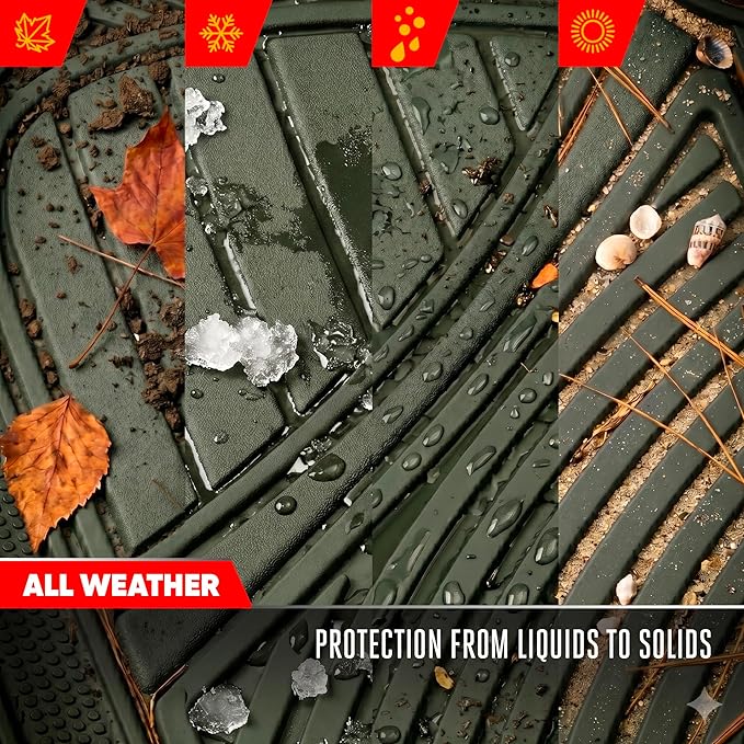 Motor Trend FlexTough Performance All Weather Rubber Car Floor Mats - 3 Piece Floor Mats Automotive Liners for Cars Truck SUV, Heavy-Duty Waterproof (Green)