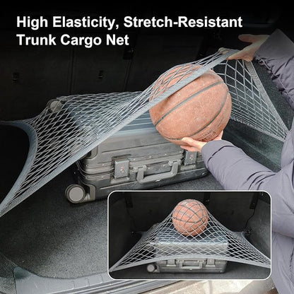 Cargo Net for SUV Trunk, Heavy Duty 3000D Polyester + 2240D Spandex Bungee Net, 31.5"x23.6" Elastic Storage Mesh, Cargo Organizer Net for Car Minivan Jeep Pickup SUV, Gray