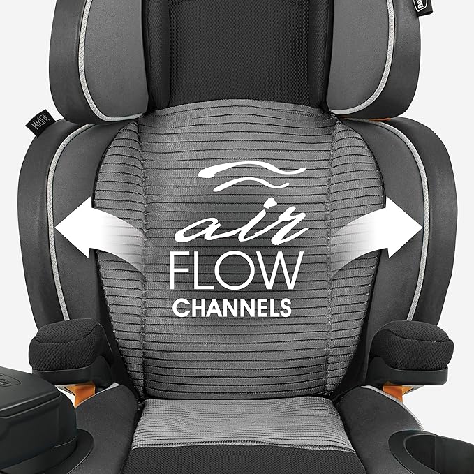 Chicco KidFit Zip Air Plus 2-in-1 Belt Positioning Booster Car Seat, Backless and High Back Booster Seat, for Children Aged 4 Years and Up and 40-100 lbs, Q Collection/Black/Grey
