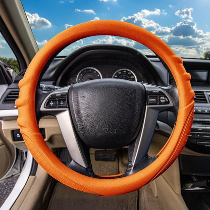 FH Group Steering Wheel Cover (Silicone W. Grip & Pattern Massaging grip Orange Color-Fit Most Car Truck Suv or Van) Orange