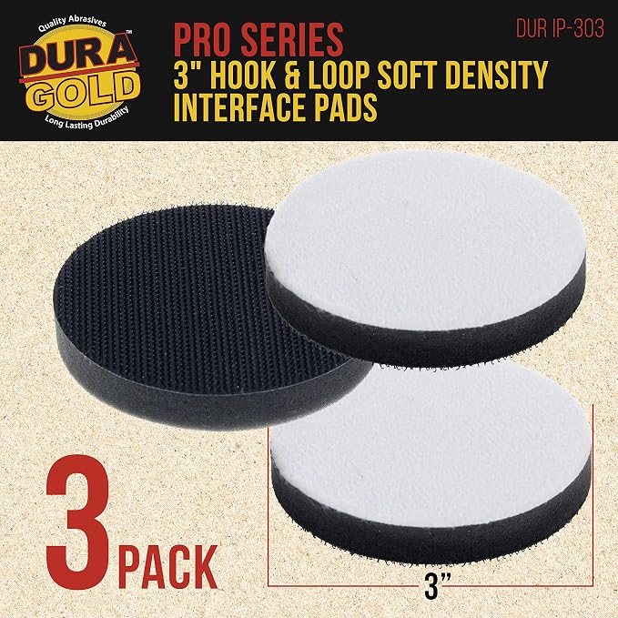 Dura-Gold Pro Series 3" x 10mm Soft Density Interface Pad, 3 Pack - Hook & Loop Foam Protection Cushion, Used Between Sander Sanding Discs, Polisher Polishing Pads & Backing Pads, Drill - Auto Detail