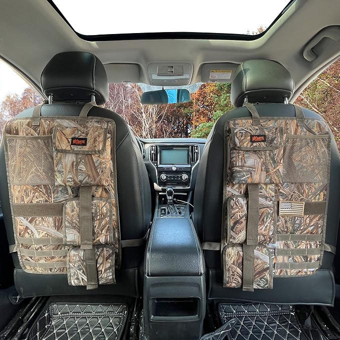 MYDAYS 2 Pack Tactical Seat Back & Front Seat Gun Organizer with Molle Panel Vehicle Gun Holders for Hunting Rifles & Shotguns (Camo)