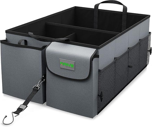 DRIVE - Car Trunk Organizer - Collapsible, Multi-Compartment Automotive SUV Car Organizer for Storage w/Adjustable Straps - Truck & Car Accessories for Women and Men - Grey