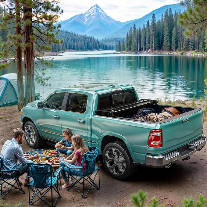 Soft Quad-Fold Truck Bed Tonneau Cover Fit for Dodge Ram 1500 2002-2026 (Classic & New), Fit for Dodge Ram 2500 3500 2003-2026, with 6.4 ft Bed Without Rambox