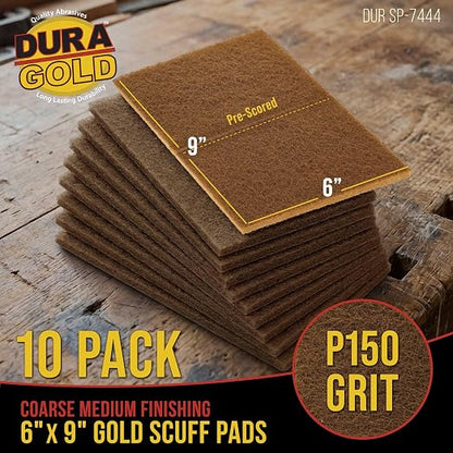 Dura-Gold Premium 6" x 9" Gold Coarse Scuff Pads, Box of 10 - Scuffing, Scouring, Sanding, Paint Primer Prep Adhesion Scratch - Surface Preparation For Automotive Car Auto Body Repair Woodworking Wood