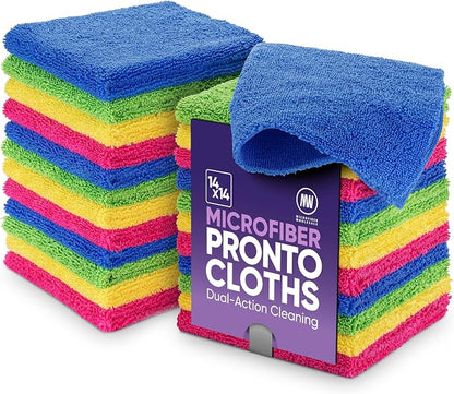 Microfiber Wholesale Pronto Cloths, Dual-Sided Microfiber Cleaning Towels, Soft Plush & Scrub Cloths for Dusting, Scrubbing, Kitchen, Windows & Car Detailing, Absorbent Bulk 25-Pack Multicolor