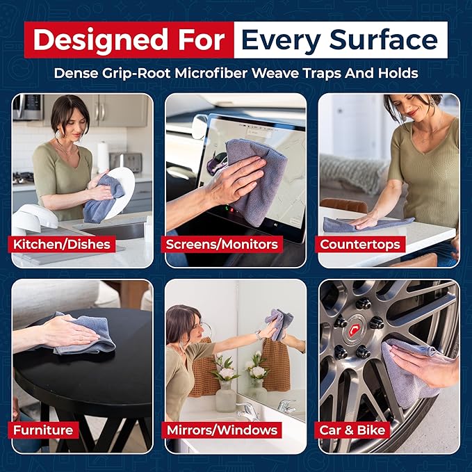 USANOOKS Microfiber Cleaning Cloth Grey - 8 Pcs (12.5"x12.5") - High Performance - 1200 Washes, Ultra Absorbent Microfiber Towel Weave Grime & Liquid for Streak-Free Mirror Shine - Car Washing Cloth