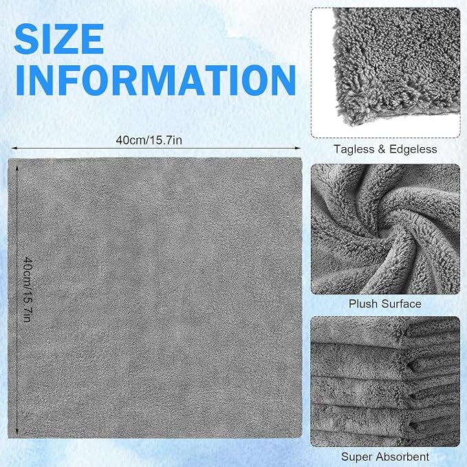 Tallew 15 Pcs 15 Pcs Car Microfiber Towels Buffing Drying Wash Cleaning Cloths Plush Large Towels Thick Care Polishing Detailing Waxing Scratch Proof Towel, 15.75 x 15.75 Inch (Dark Gray)